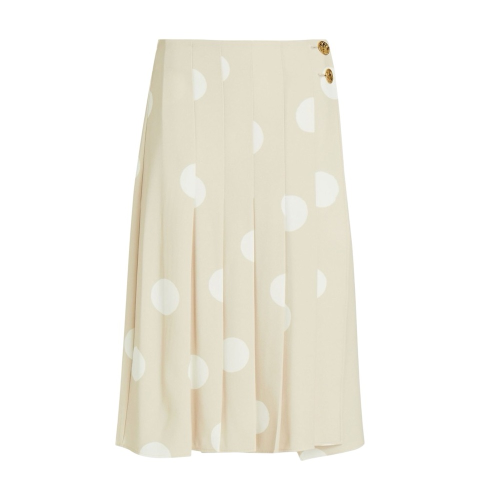 Proenza Schouler Pleated Polka Dot Crepe Wrap Skirt in Cream Sz 4 - Picture 4 of 13